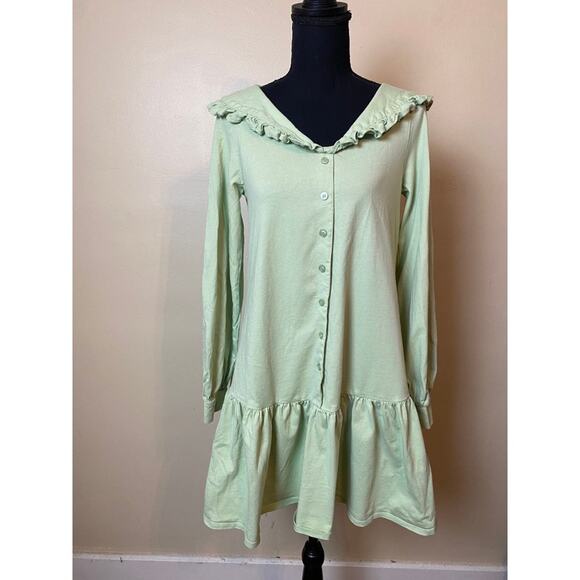 sage green long sleeve dress asos size 6 small medium button a-line - Picture 1 of 5